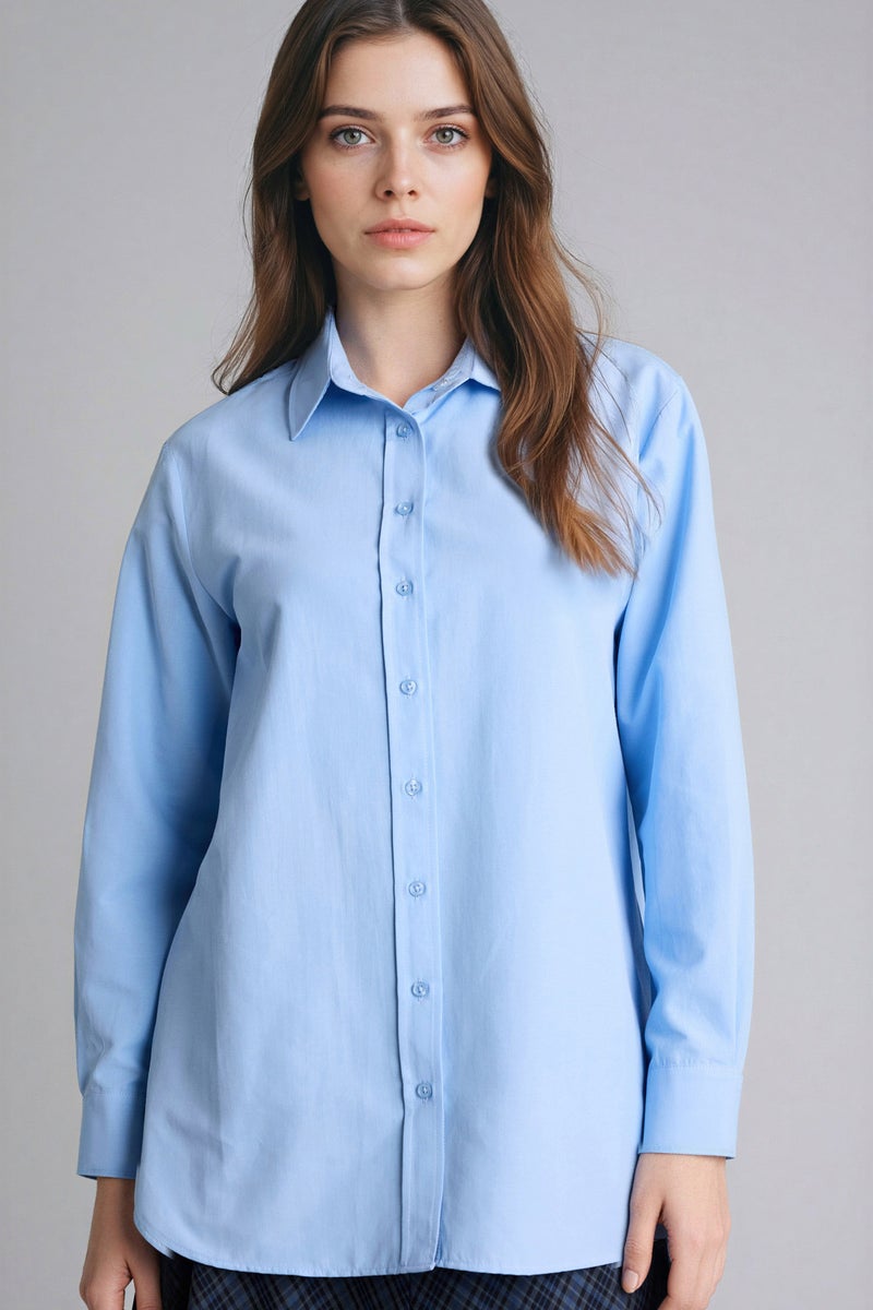 DeFacto Blue Woman Regular Fit Poplin Long Sleeve Tunic Casual - Image 1